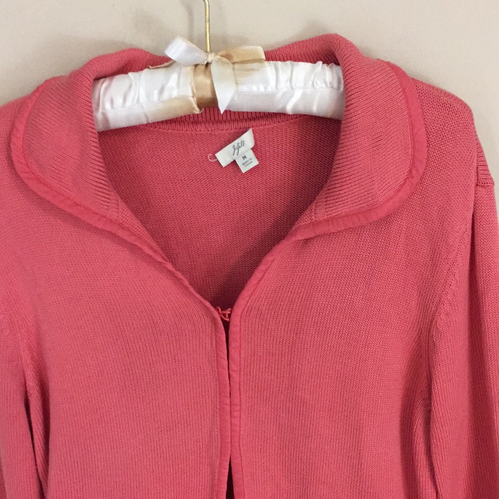 J Jill Pink Peach Cotton Silk Blend Cardigan Sweater Size Medium - Picture 3 of 14